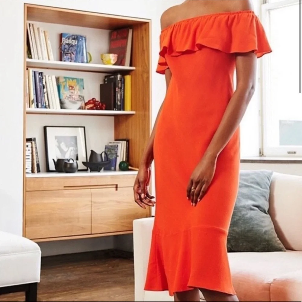 Veronica Beard Oleta Red Orange Midi Dress Womens‎ Size 4